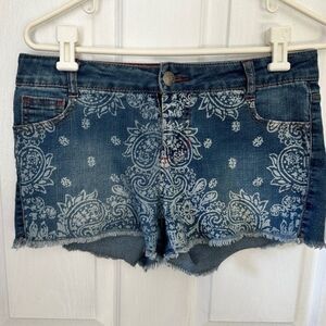 VTG CIRCO Paisley Floral Print Short Denim Blue Jean Shorts JR XL